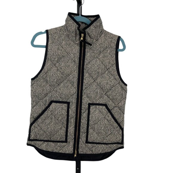 J Crew Quilted Excursion Down Vest XS Sleeveless Contrast Trim Full Zip Gray - Picture 3 of 11